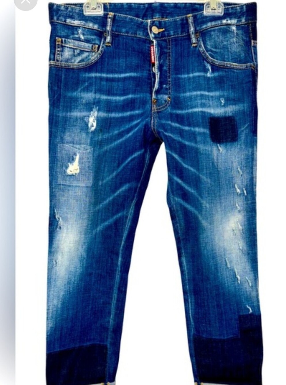 DSQUARED2 Men's Distressed Blue Patchwork Slim Straight Jeans